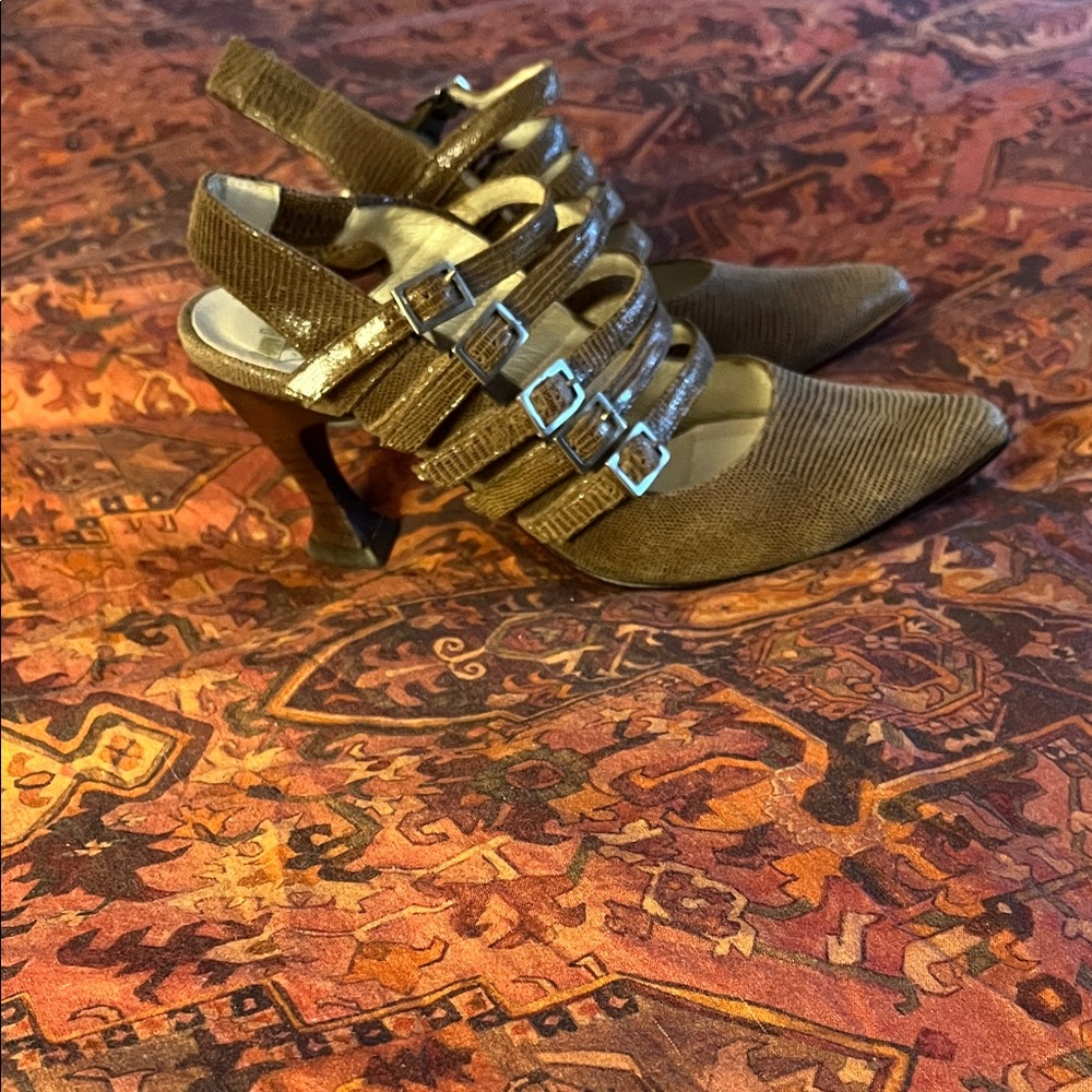John Fluevog Brown Multi-Buckle Heels